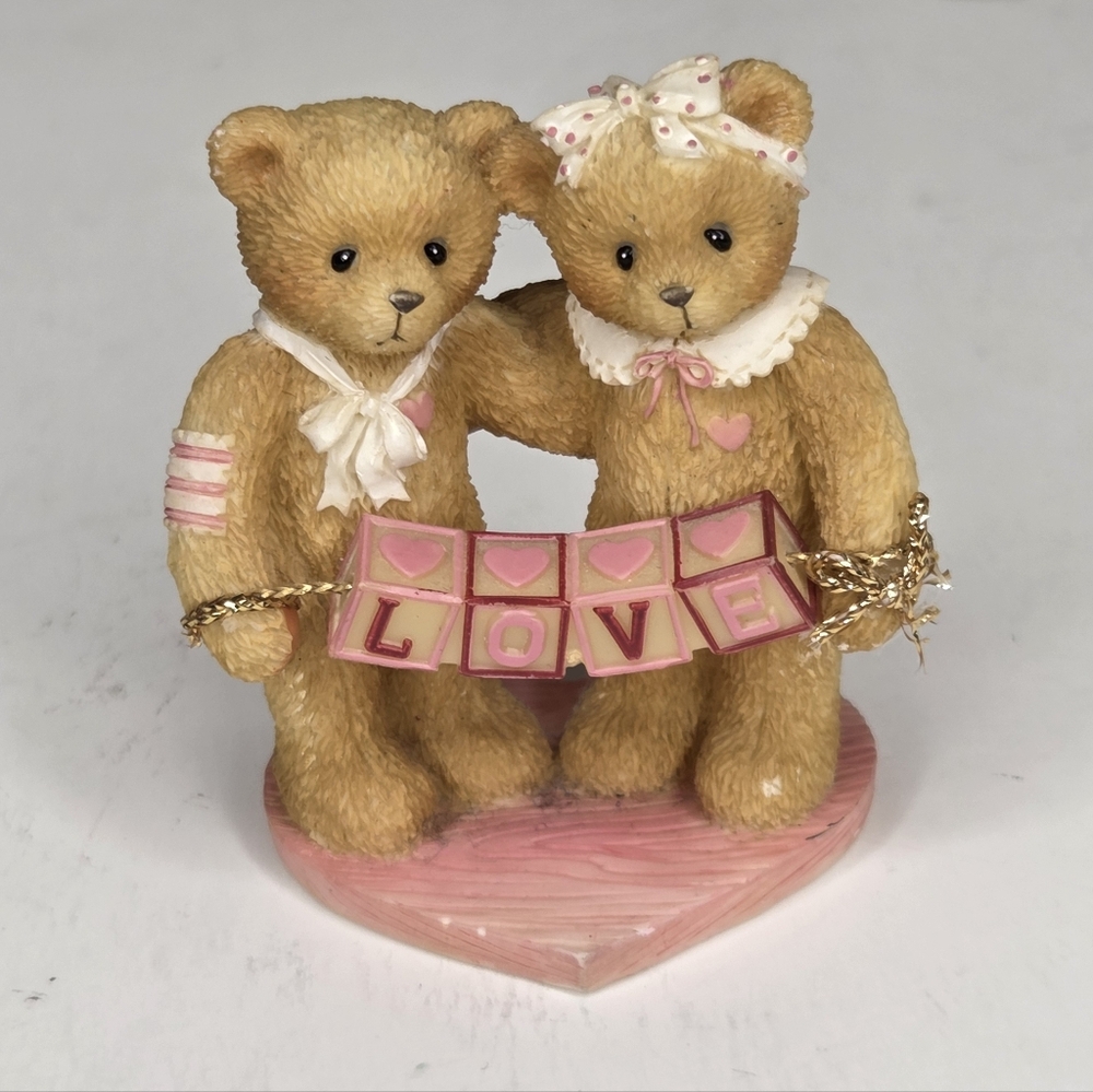 Charming Teddies Enesco Loving Couple Bear Figurine Love Block Sign‎ 1996
